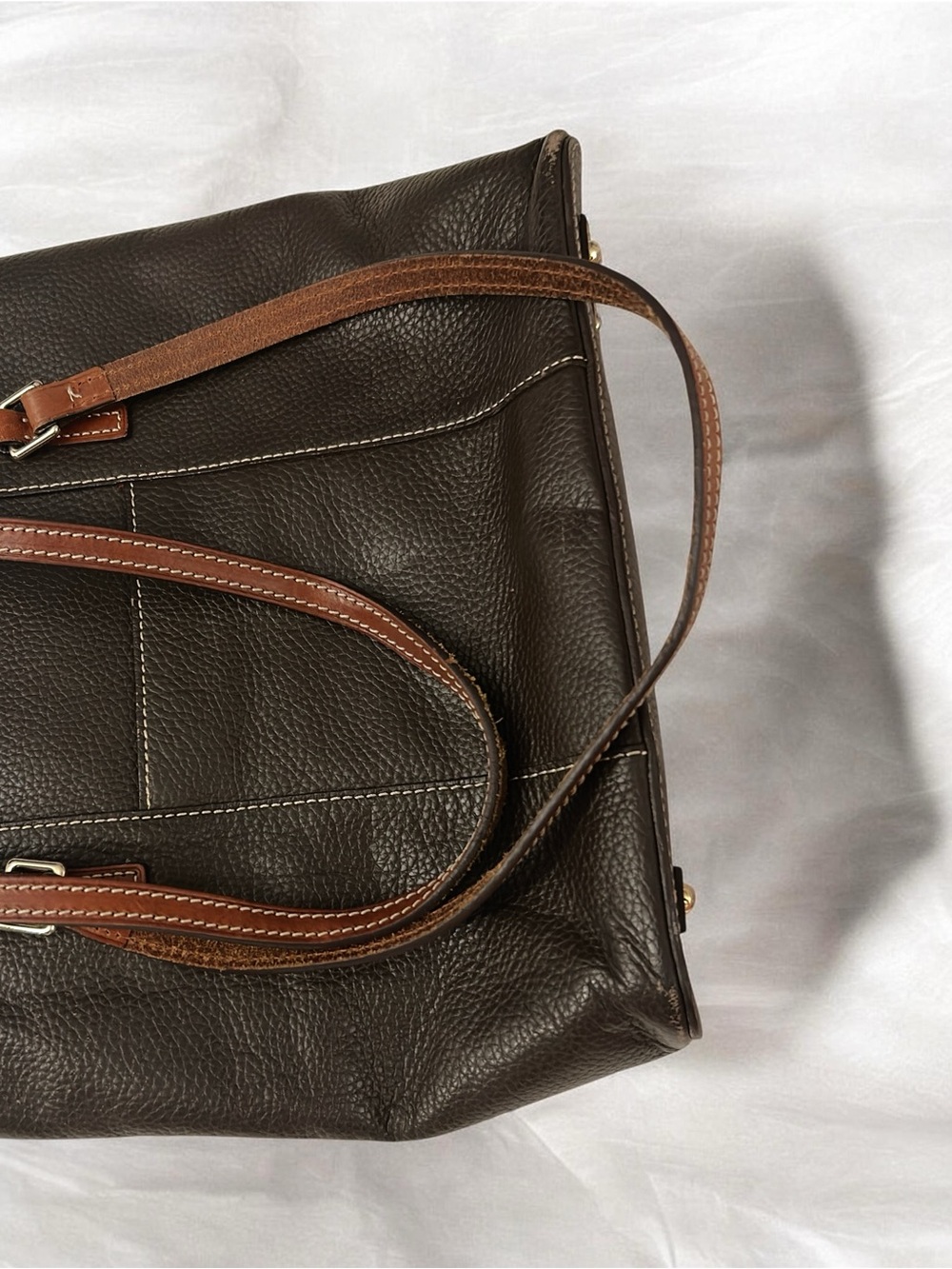 Dooney & Bourke Olive Pebbled Leather Tote with Brown Trim and Straps - Picture 5 of 7